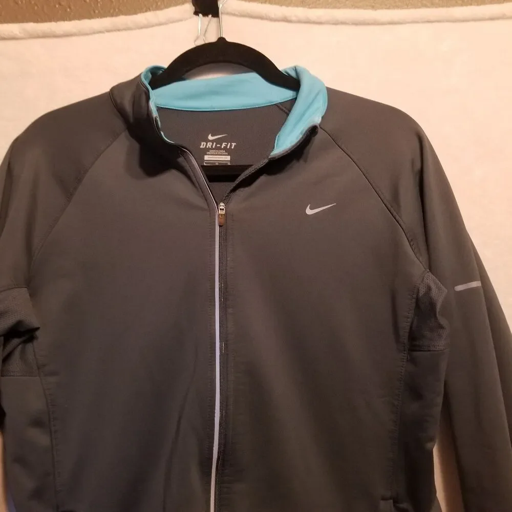 Nike L Jacket Grey Dri-FIT Full Zip Reflective Track Running Athletic Gym